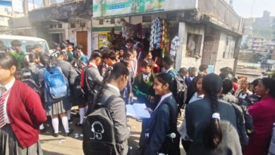 Students in front of a city school on the last day of SSLC exam. Photo by MM