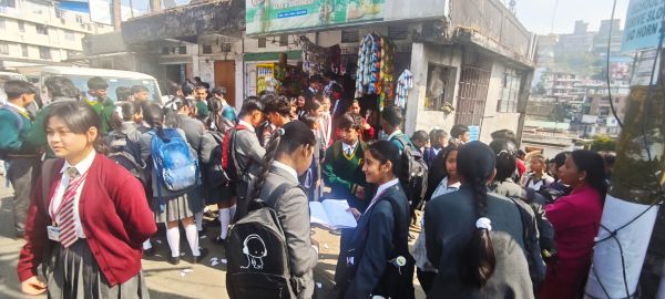 Students in front of a city school on the last day of SSLC exam. Photo by MM