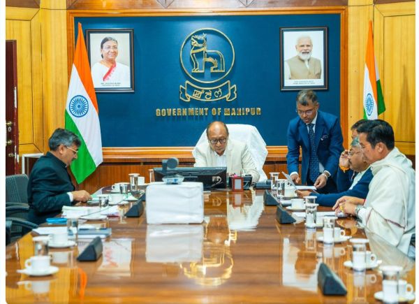 Khemchand Singh's first Cabinet meeting. Photo from the Facebook page of the Government of Manipur.