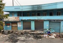 The damaged building that houses NPP office in Tura. Photo sourced
