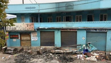The damaged building that houses NPP office in Tura. Photo sourced