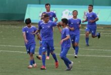 Khimusniang's Civility Khongmalai (No. 12) is congratulated after scoring. Photo sourced