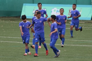Khimusniang's Civility Khongmalai (No. 12) is congratulated after scoring. Photo sourced