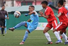 Nongkseh's Chesterpaul Lyngdoh (in blue) preparing to kick the ball. Photo sourced