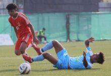 Nongkseh's Shano Tariang is fouled in the box, leading to a penalty kick. Photo sourced