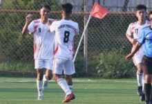 Mawlum Tyrsad's Ebetstar Nongbet (No. 9) celebrates after scoring. Photo sourced