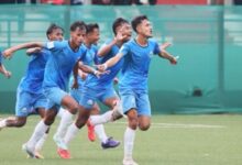 Mawlai's Verjelous Shylla (right) celebrates after scoring. Photo sourced