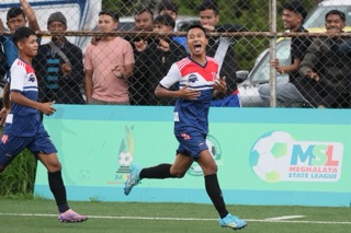 Rymbai Shkenshynriah's Hesmiki Rymbai celebrates after scoring. Photo scored