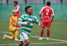 Khimusniang's Dawanbiangmi Passah celebrates after scoring. Photo sourced