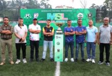 Captains and coaches of Nongkseh and Langsning at the unveiling of the MSL champions' trophy with senior MFA members. Photo sourced