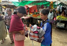 Bertina Lyngdoh (right) at Iewduh on Thursday. Photo by MM