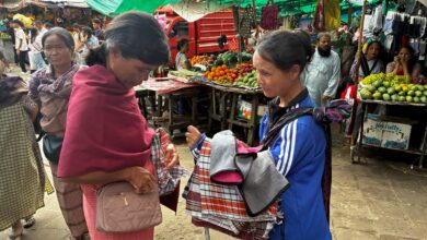 Bertina Lyngdoh (right) at Iewduh on Thursday. Photo by MM