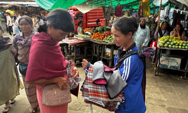 Bertina Lyngdoh (right) at Iewduh on Thursday. Photo by MM