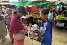 Bertina Lyngdoh (right) at Iewduh on Thursday. Photo by MM
