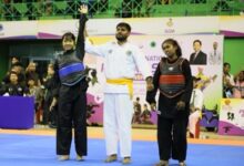 Meghalaya's Anisha Phangcho (blue) on being declared the winner of her bout. Photo sourced