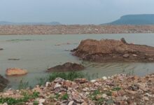 Construction material such as soil and stones placed at the Ken-Betwa link project site. Image by Satish Bharatiya/Mongabay.