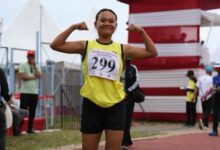 WGH's Tengsilchi B Marak celebrates after winning the Women's 400m. Photo sourced