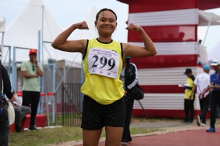 WGH's Tengsilchi B Marak celebrates after winning the Women's 400m. Photo sourced