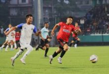 Nongkseh in white, Meghalaya Police in red-black from First Division 2025. Photo sourced