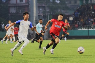 Nongkseh in white, Meghalaya Police in red-black from First Division 2025. Photo sourced